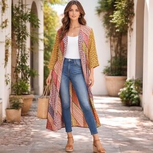 Cabi Poet Duster Kimono Multicolor Patchwork Print Size Medium